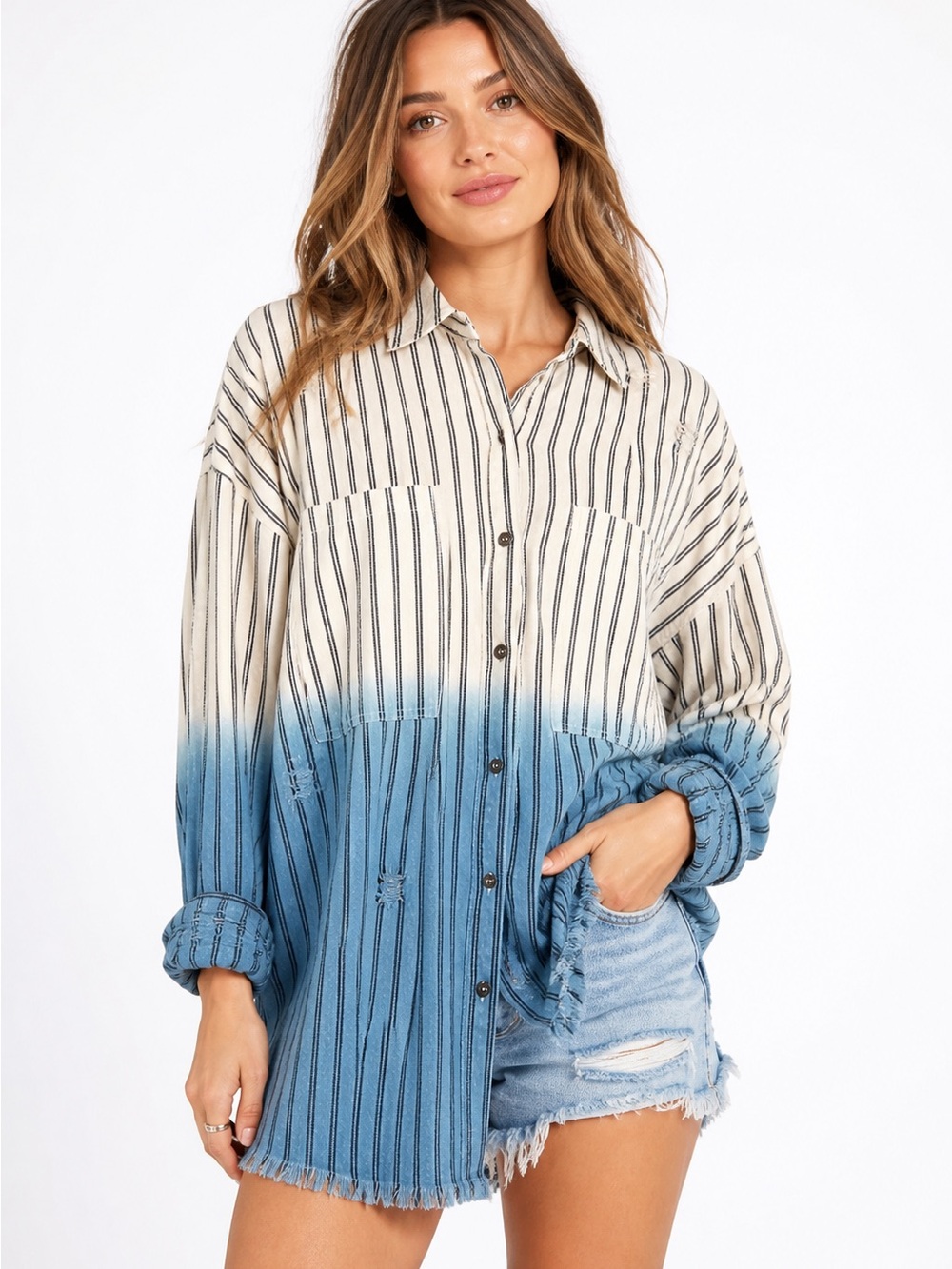 white birch Blue Ombre Striped Button-Down Shirt